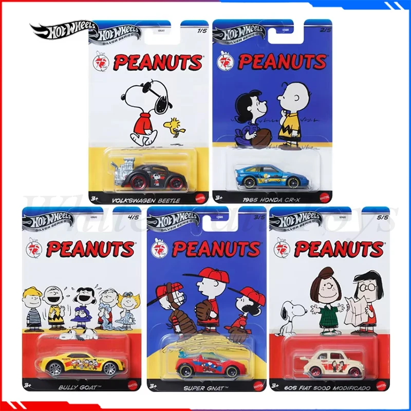 Hot Wheels Sliver Peanut Snoopy Series Car Models HW Cars 1/64 Honda Cr-X Super Gnat Bully Goat Alloy Car Model Birthday Gift