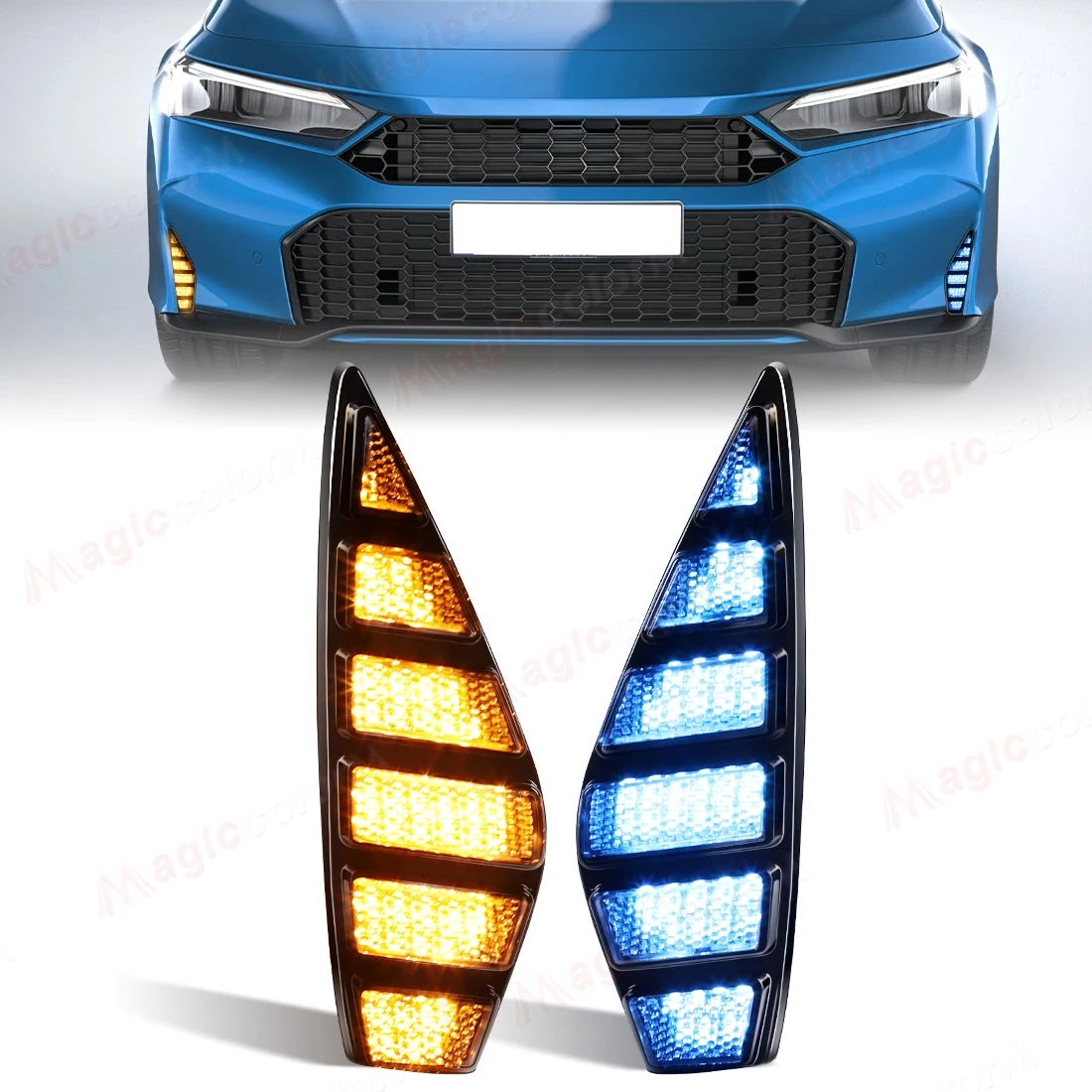

For Honda Civic 2025 2026 LED DRL Daytime Running Lights Turn Signal Fog Lamps White Yellow Blue Daylights Start-up Animation