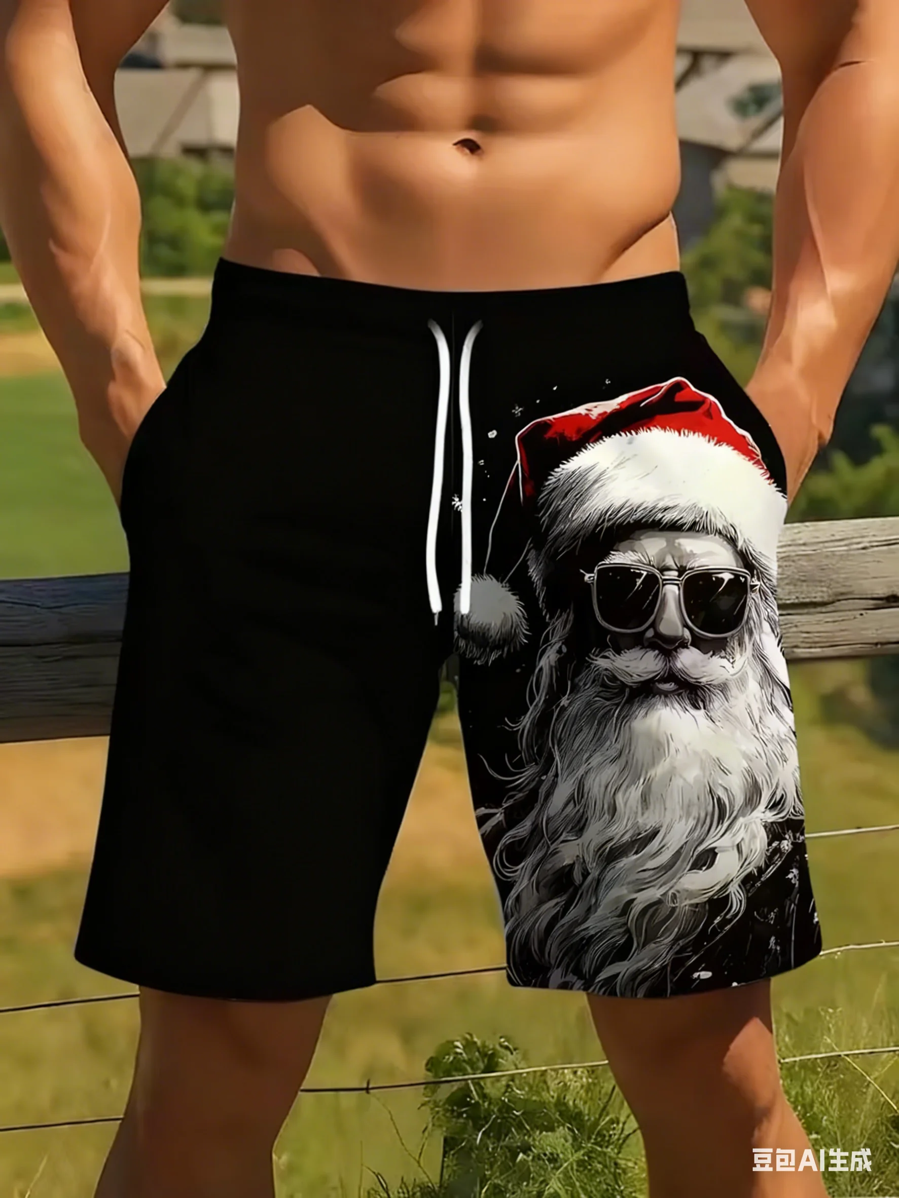 الرجال عيد الميلاد سروال سباحة قصير الأحمر والأبيض ندفة الثلج هولي مطبوعة سريعة الجافة بحر عطلة الصيف عطلة هاواي الرجال السراويل