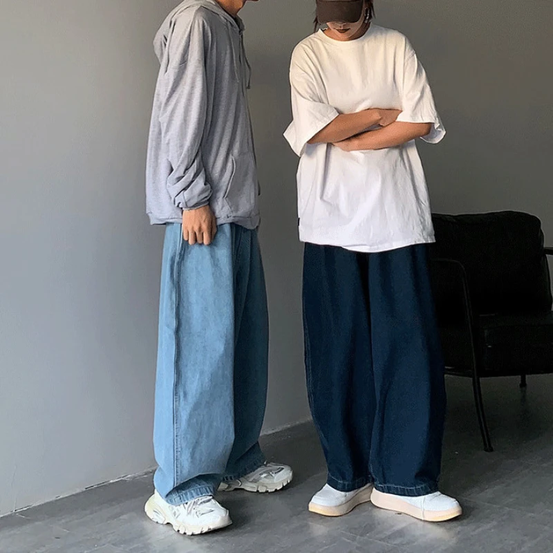 Japanese Loose-fitting Jeans Men Women Summer Casual Wide-leg Straight-leg Trousers Hip Hop Couple High Harajuku Pants Unisex
