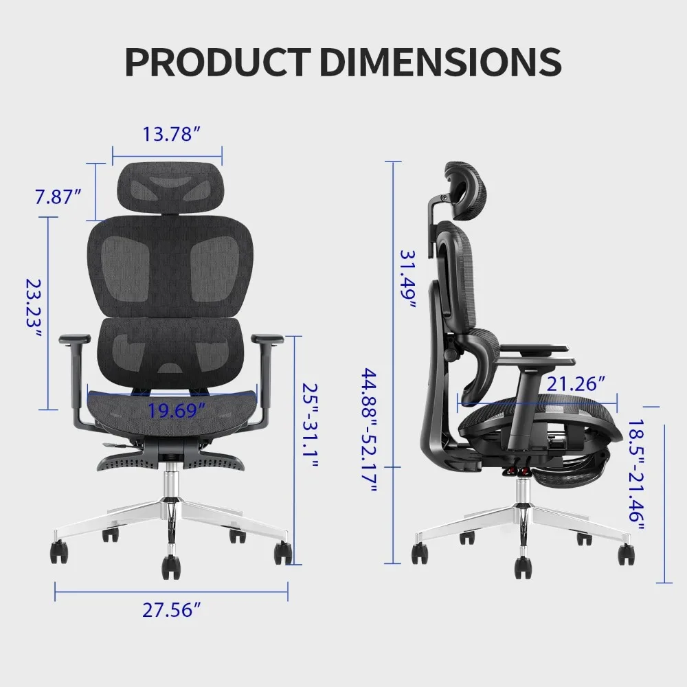 Ergo3d rolamento cadeira de mesa com braço ajustável, cadeira do computador, encosto alto, malha, cadeira giratória executiva, preto