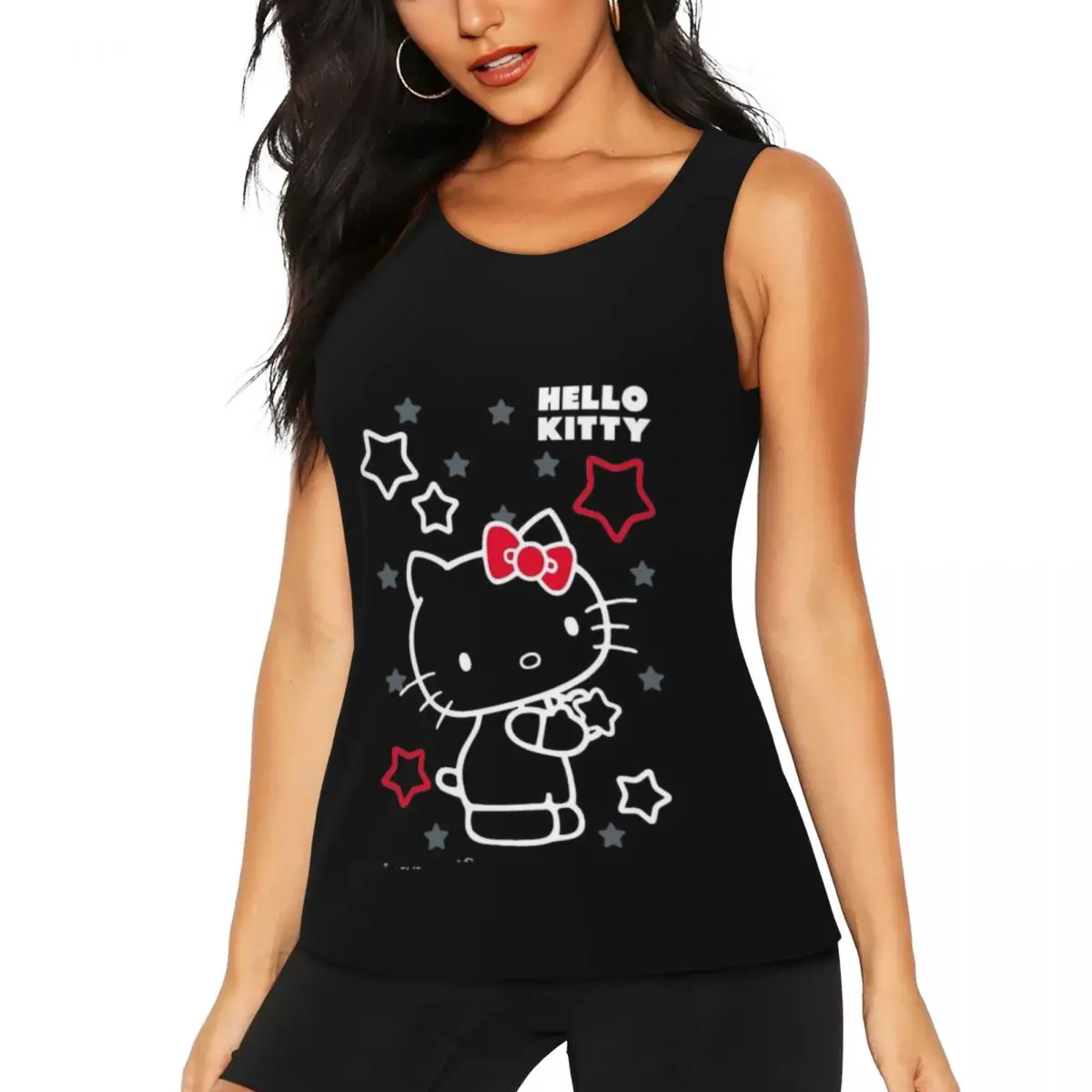 

Custom Hello Kitty Workout Tank Tops for Women Quick Dry Sleeveless Sanrio Kitty White Yoga Shirt