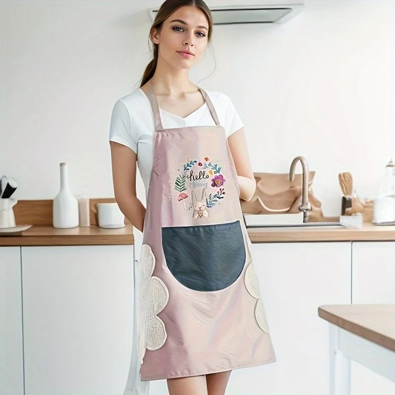 1 fashionable pattern waterproof apron with pocket adjustable neck circumference, kitchen waterproof and stain resistant