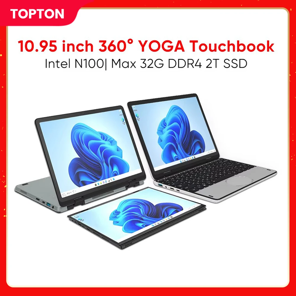 

Topton L20 360° YOGA Intel N100 Laptop 10.95 inch IPS Touch Screen Max 32G DDR4 2T SSD Portable Office Notebook Mini PC Tablet