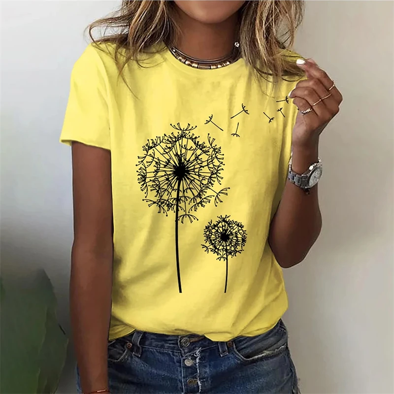 Dandelion 3d Print Women\'s T-Shirts Fashion Loose Top For Women Casual Summer Short Sleeve Tees Street Breathable Y2k T Shirt