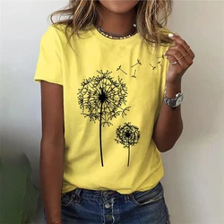 Camisetas femininas com estampa dente de leão 3D, top solto para mulheres, camiseta casual de verão manga curta, moda rua respirável, Y2k