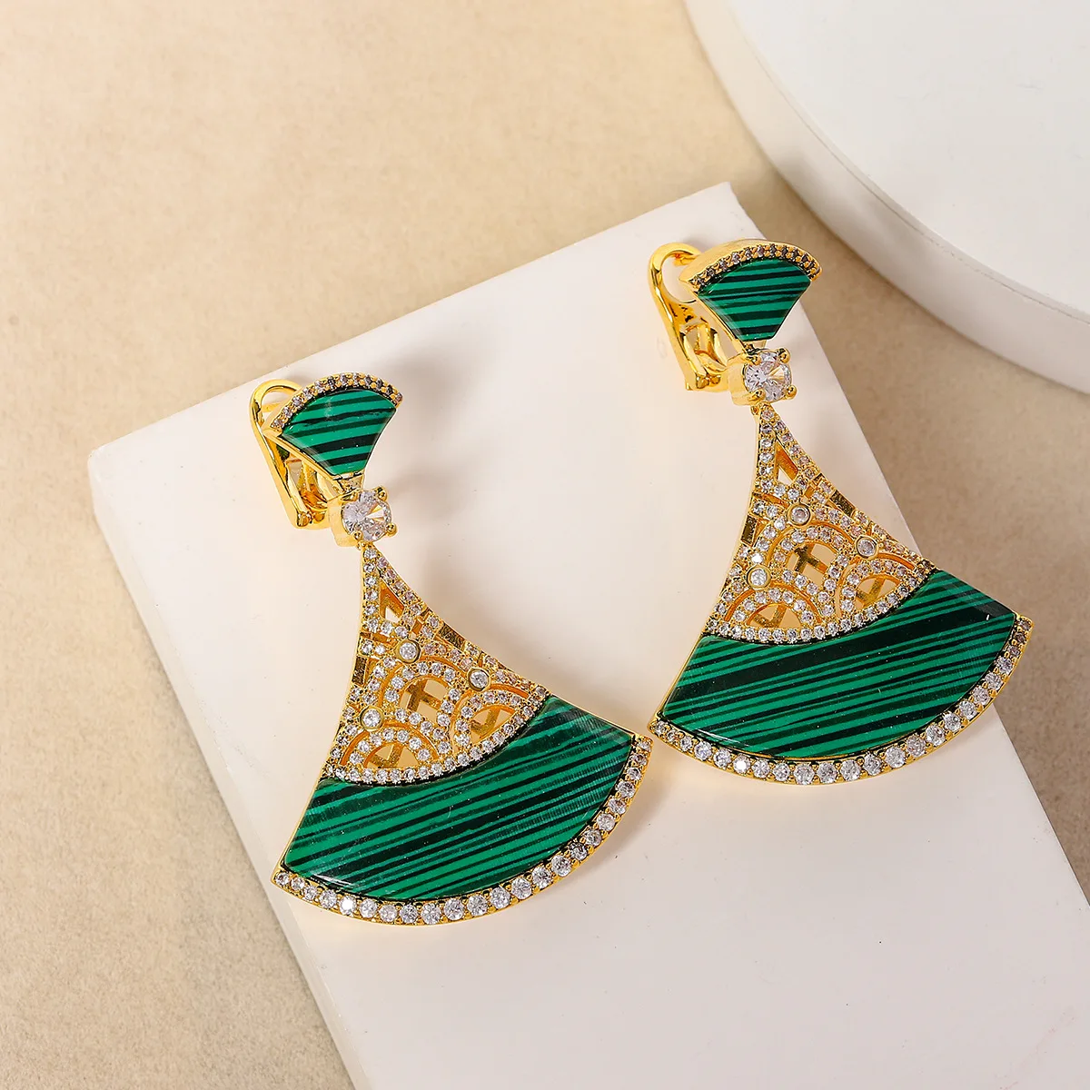 Bilincolor Zircon Fan-shaped Skirt Earrings for  Women