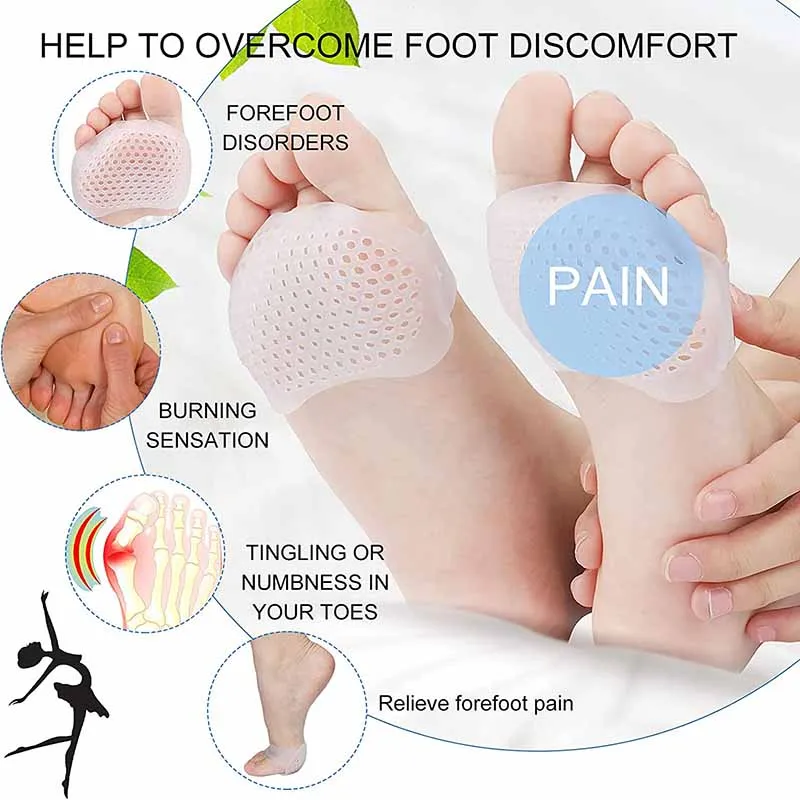 4pc Silicone Forefoot Metatarsal Pads Pain Relief Orthotics Foot Massage Anti-Slip Protector High Heel Elastic Cushion Foot Care