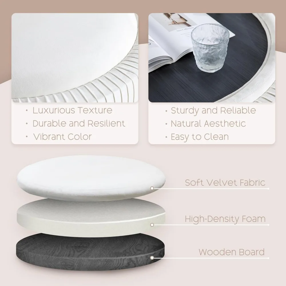 مسند تخزين دائري مخملي مقاس 30 بوصة، طاولة قهوة حديثة ذات ثنيات دائرية مع سطح قابل للإزالة، قدم عثمانية منجدة