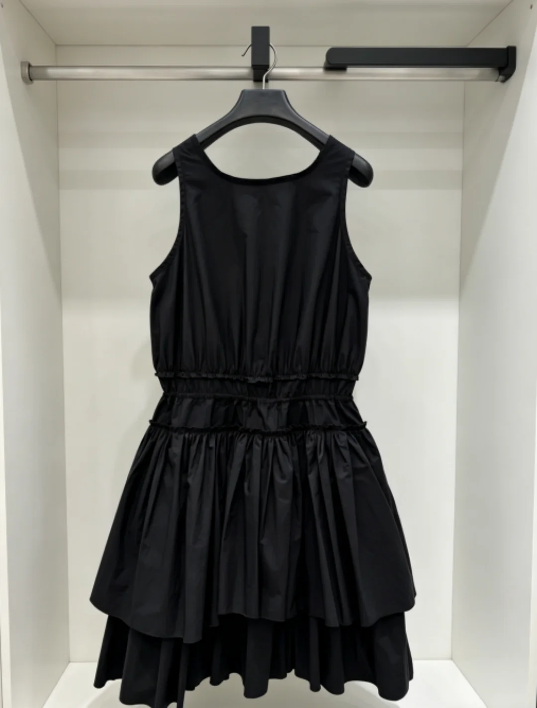 

Summer Spring Women's Casual Fashion Elastic Waist Solid Embroidery Solid High Quality Cotton Tank Dress