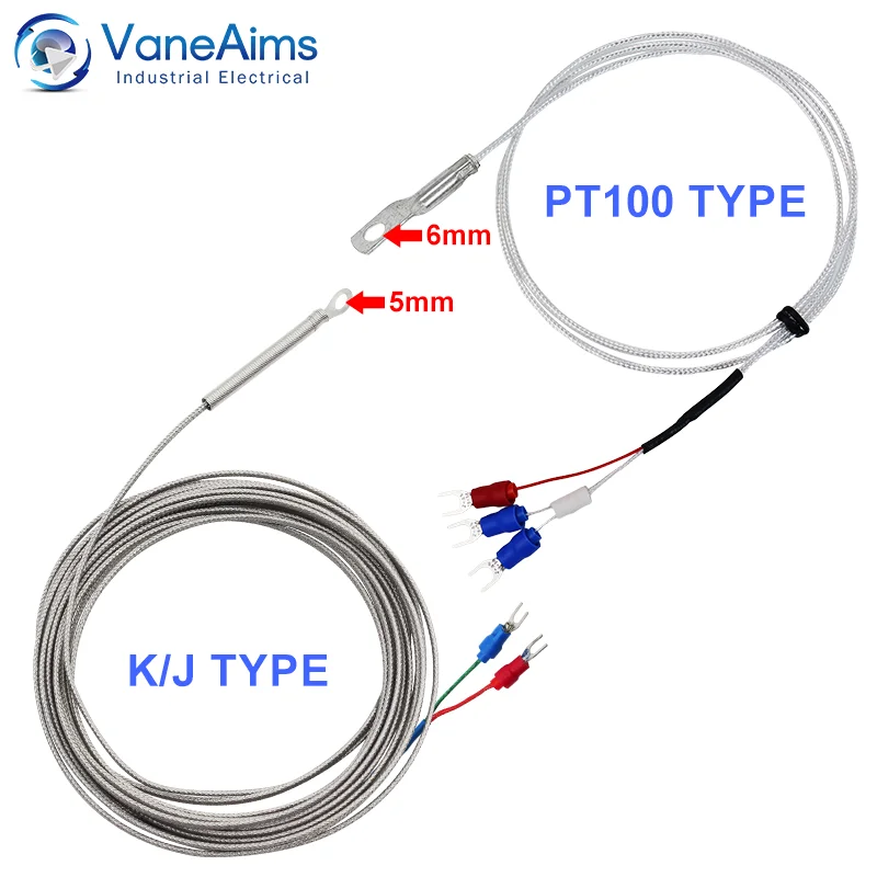 Thermocouple VaneAims Type K J PT100 Capteur de température, Rondelle de trou de 5mm, Câble tressé pour contrôleur de température, 0.5 m, 1 m, 2 m,