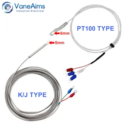 Thermocouple VaneAims Type K J PT100 Capteur de température, Rondelle de trou de 5mm, Câble tressé pour contrôleur de température, 0.5 m, 1 m, 2 m, 3m