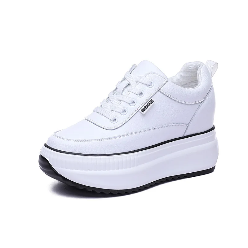 Sapatilhas de couro genuíno para mulheres, sapatos de malha aérea, apartamentos de lazer, primavera, outono, verão, casual, 8cm