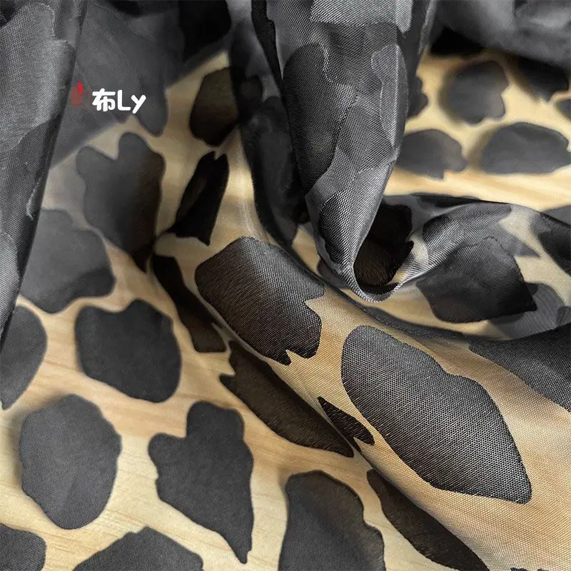 Black Sheer Mesh Irregular Pattern Jacquard Fabric, Creative Design For Dress, DIY Fashion Designer High-Grade Material