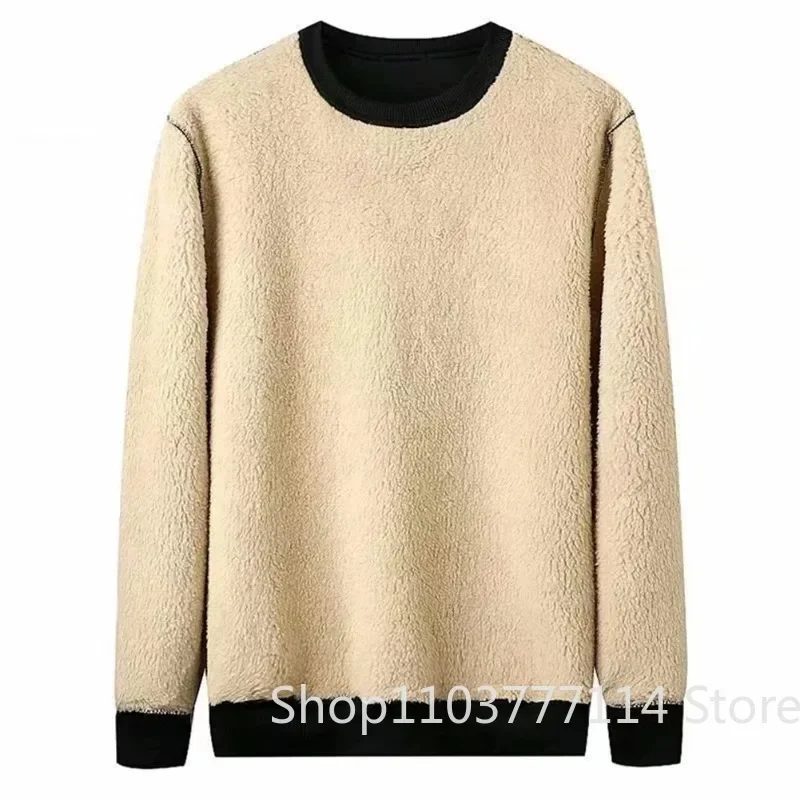 Herren Winter Fleece-gefüttertes Warmes Oberteil Koreanisches Modisches Langarm-T-Shirt Plüsch Herbst Lässiges Warmes Unterhemd – Detail 9