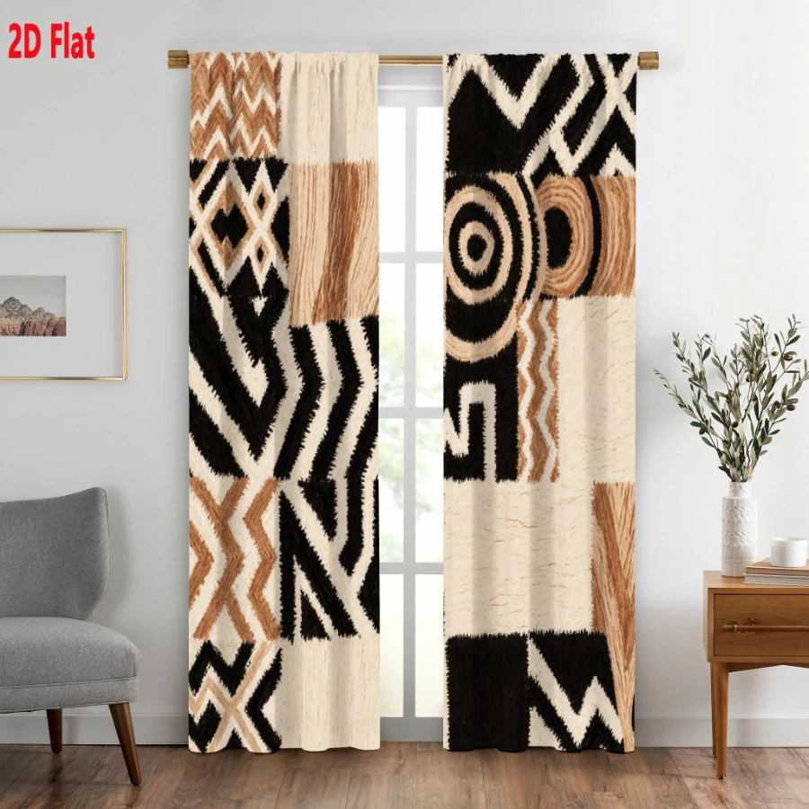2PCS Digital Printed Curtains, Black Brown Patchwork Quilt Rustic Farmhouse, Home Decor Style for Living Room Bedroom Decor
