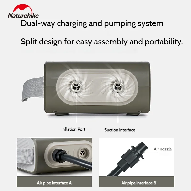 Naturehike Electric Inflatable Pump For Air Mattress SUP Kayak Paddle Board Tent Bed 20psi High Flow 5200mAh Portable Deflation