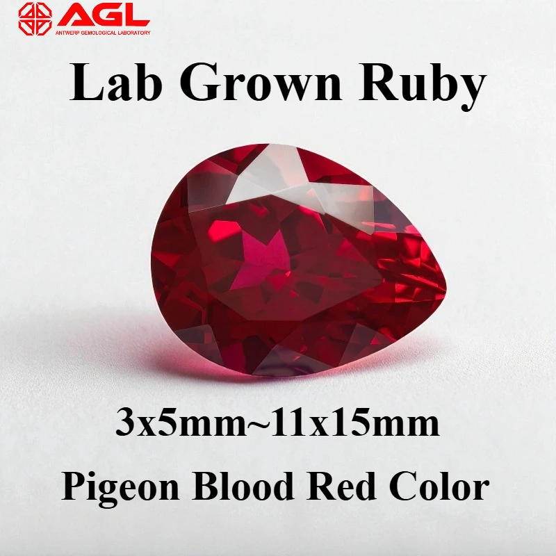 

Lab Grown Ruby Beads for Charms DIY Jewelry Making Necklace Pear Shape VVS1 Pigeon Blood Red Color AGL Certificate for