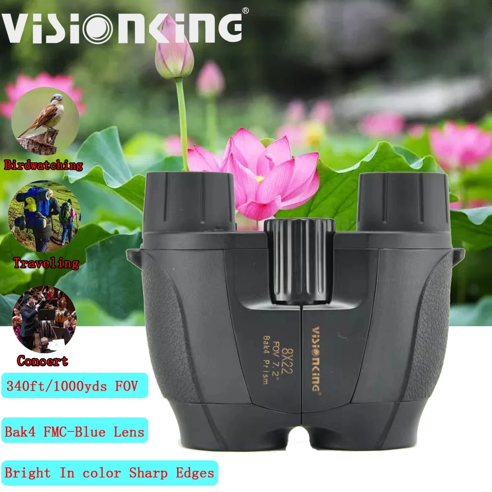 

﻿ Visionking высокая мощность 8x22 Porro бинокулярный профессиональный открытый наблюдение за птицами кемпинг туризм мини-телескоп Bak4 карманный прицел
