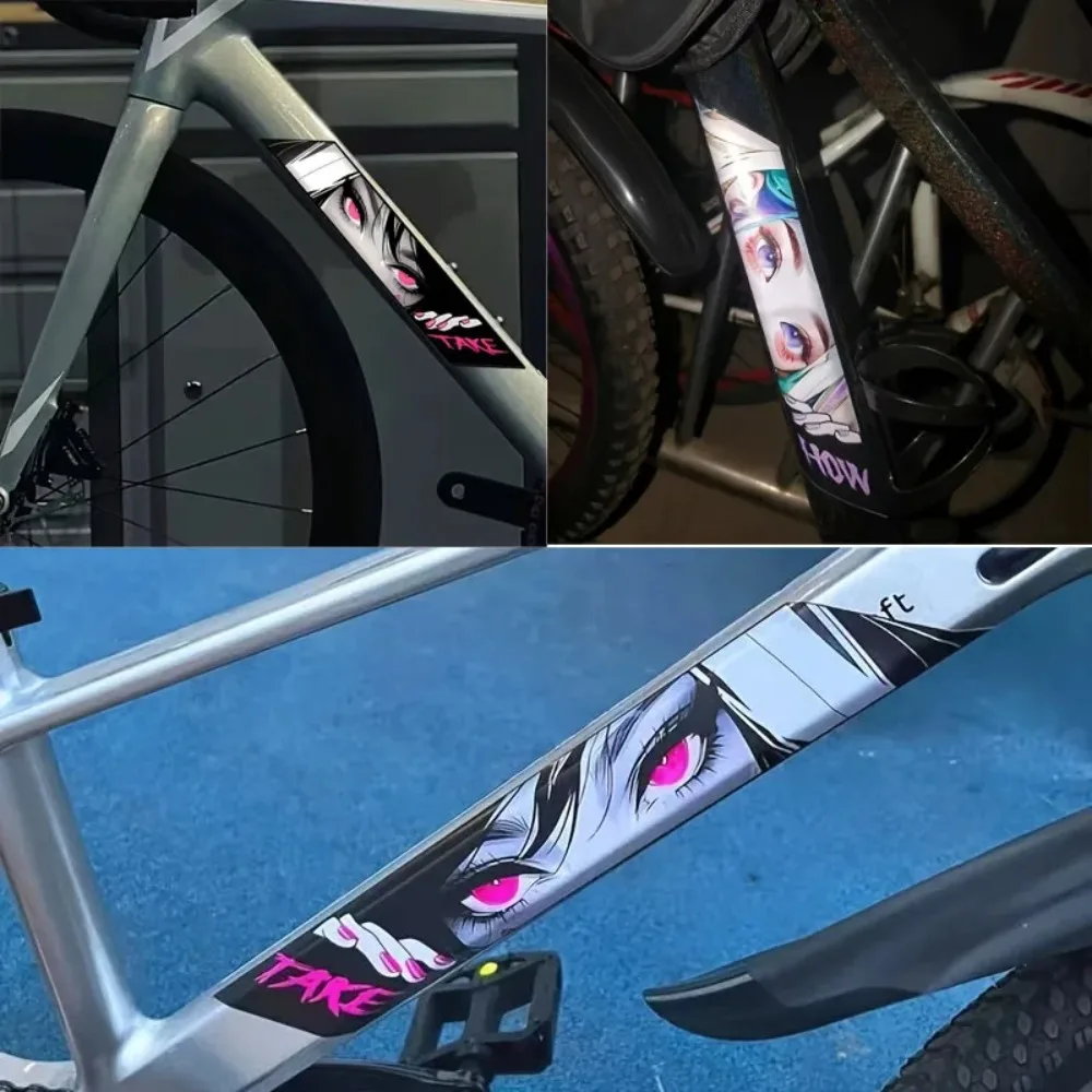 

Набор из 2 наклеек с аниме-девушкой с розовыми глазами, водонепроницаемые виниловые наклейки для велосипеда, вилки, автомобиля, декора окон