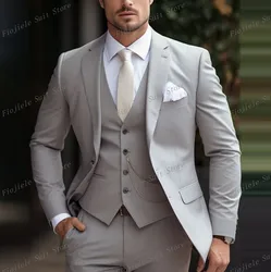 New Light Gray Men Suit Business Tuxedos Formal Occasion Groom Groomsman Wedding Party Prom Male 3 Piece Set Blazer Vest Pants