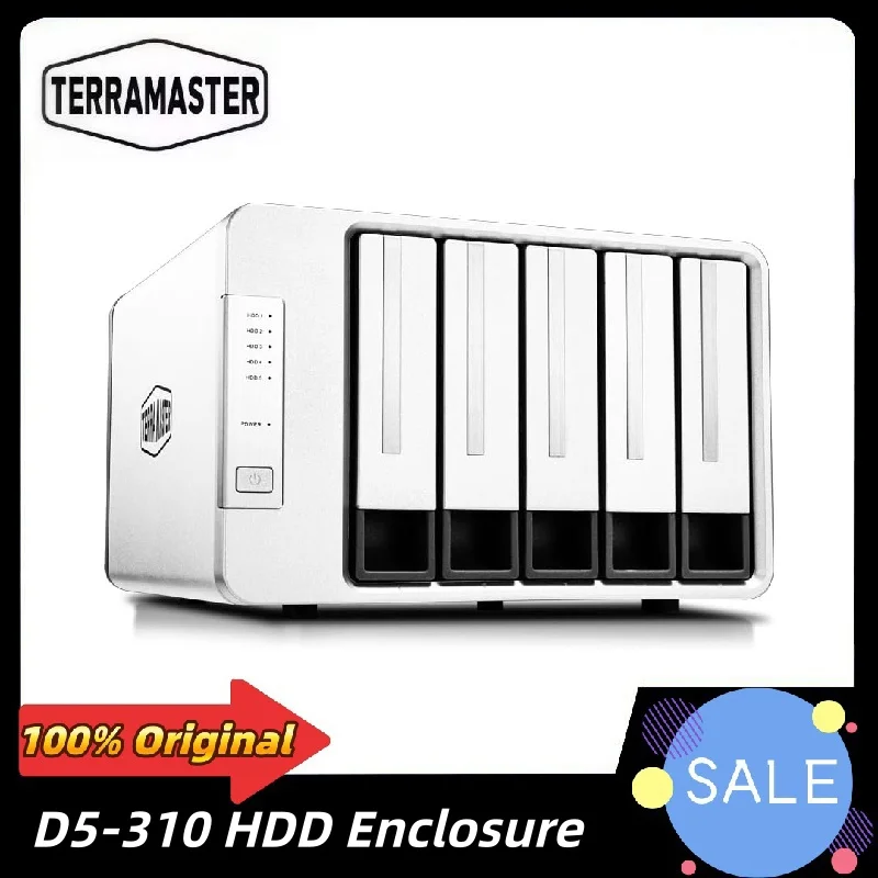 

TERRAMASTER D5-310 HDD Enclosure 5Bay Hardware Raid Supports RAID 5, 0, 1, 10, Single USB 3.1 Type-C Direct Attached Storage