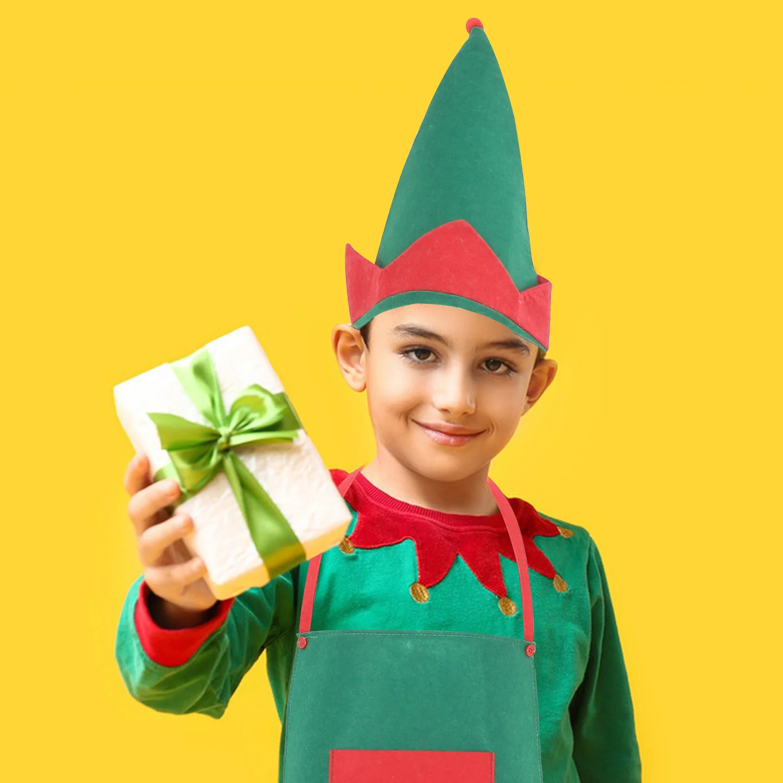 

Children Christmas Elf Decorative Aprons Hat Half Body Apron Set Decorative Cookie Smock Outfits Kids Xmas Party Wear