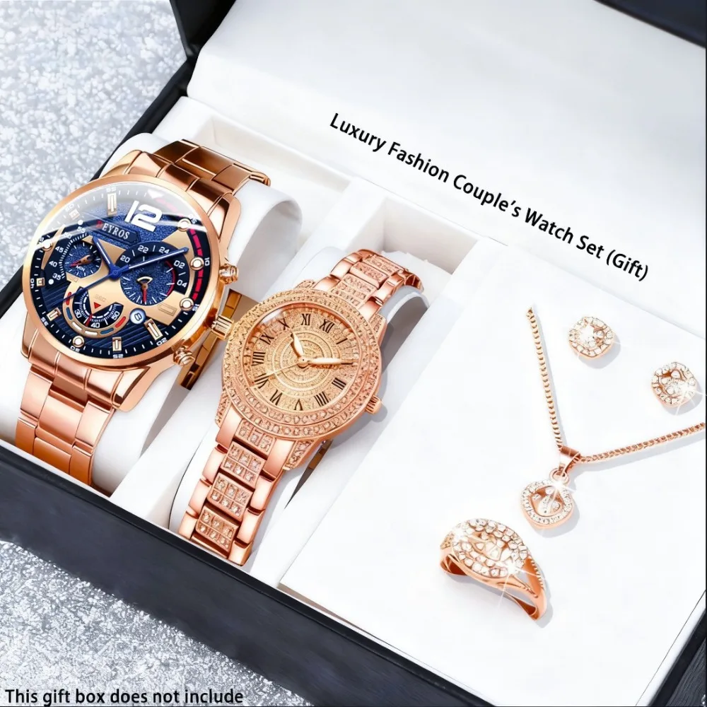 [Luxury Fashion Couple's Watch Set] Elegant Men's & Women's Quartz Watch & Jewelry Set Combination | Quartz Watches
