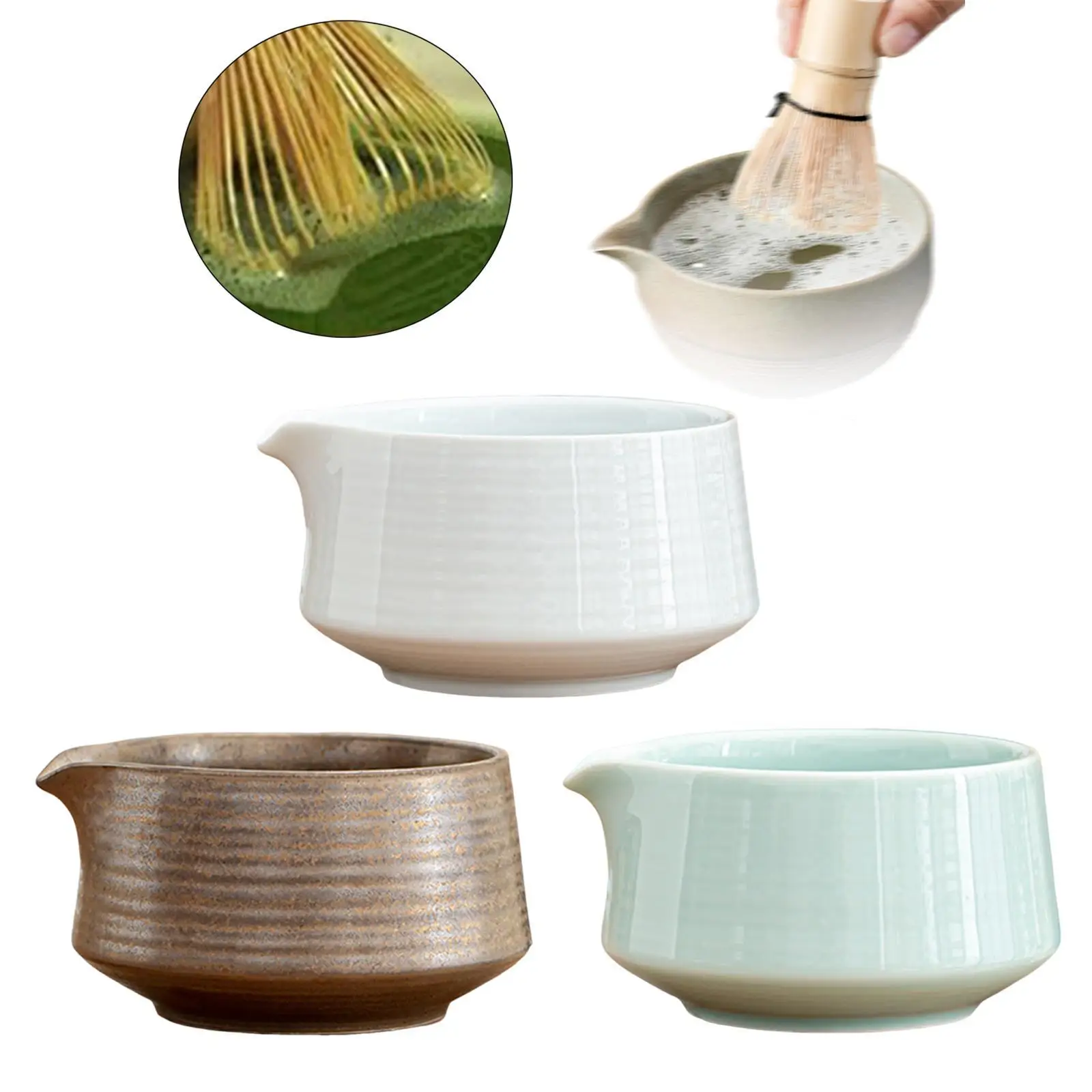 Utensilios de tazón de té Matcha de cerámica con boquilla, taza de té hecha a mano