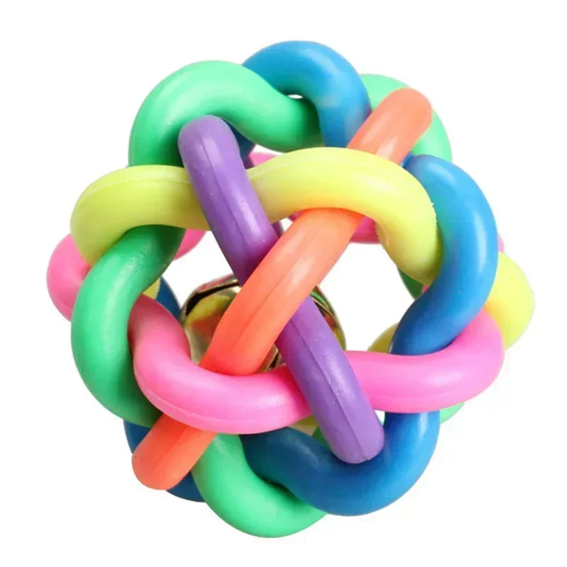 5cm/7.5cm Dog Rainbow Ball Toys Pet Cat Toy Toy For Interactive Chewing Playing Rubber with Small Bell