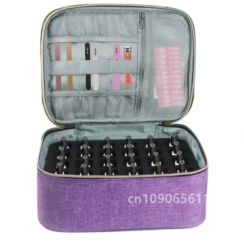 Bolsa de almacenamiento de esmalte de uñas de 2 capas, organizador de Gel de uñas, caja de almacenamiento portátil de diseño de doble capa, organizador de bolso grande para cosméticos