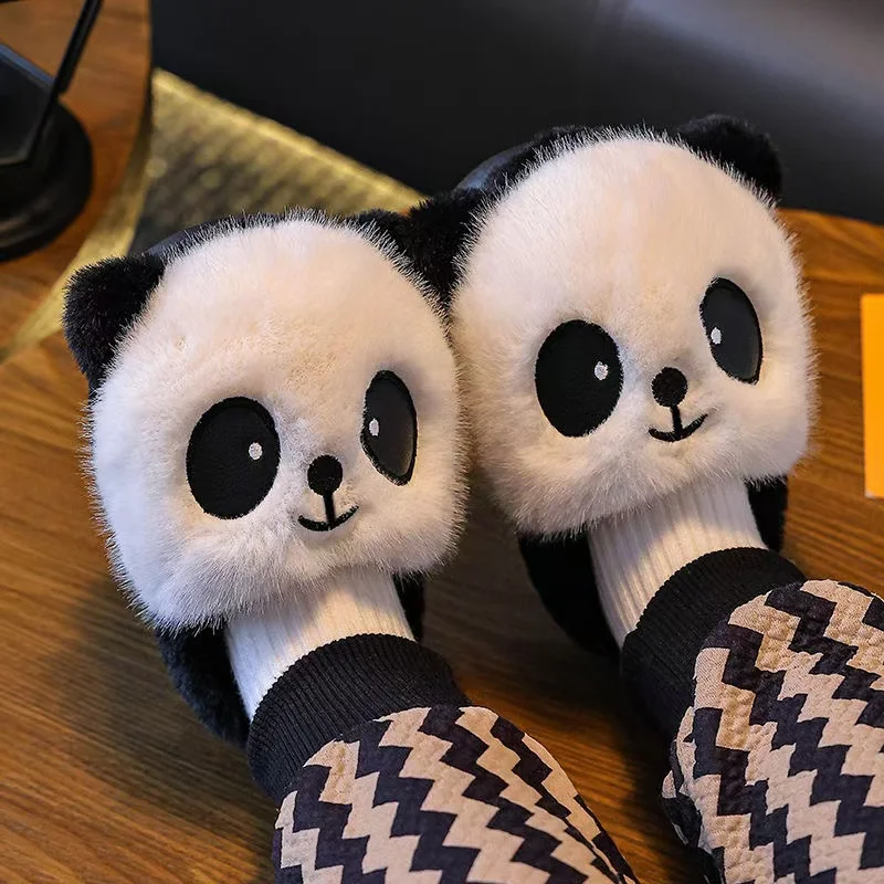 Winter Indoor Thick Sole Cotton Slippers 2024 New Panda Step Poo Feeling Cute Warm Winter Moon Shoes