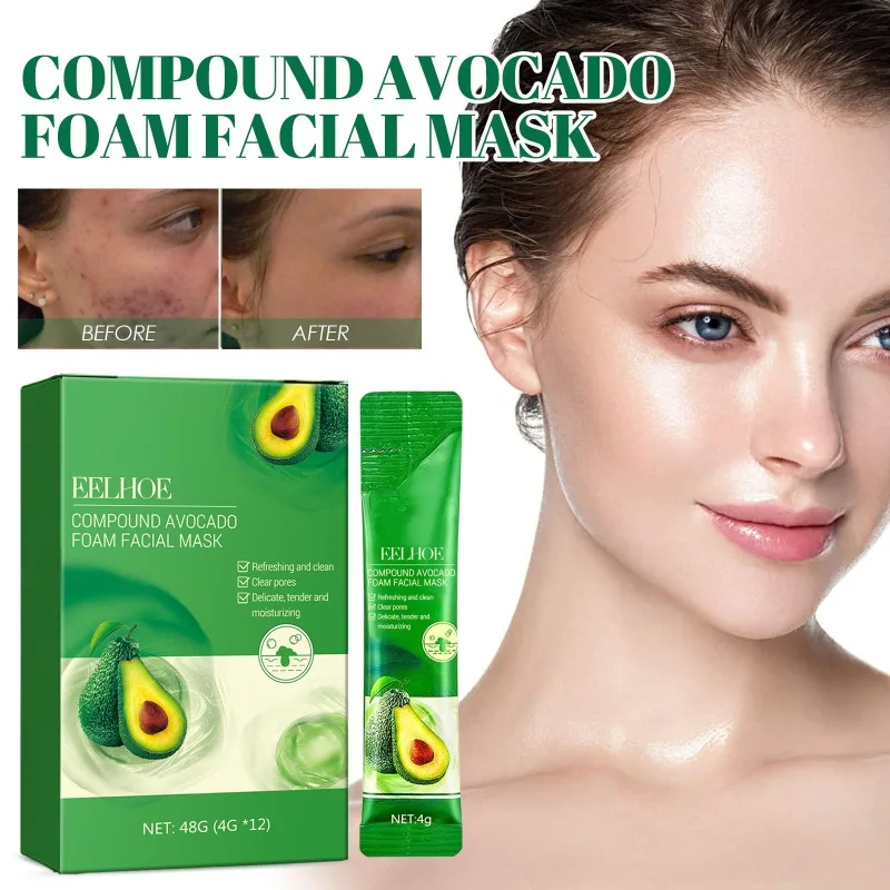 Compound Avocado Foam Facial Mask Oil Control Deep Cleansing Tightening Pores Brightening Moisturizing Rejuvenating Foam Mask