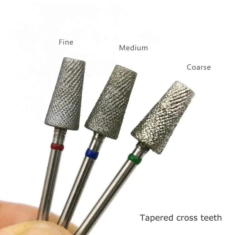 HYTOOS Diamond Cross Teeth Tapered Nail Drill Bits 3/32" Cuticle Clean Burr Manicure Bit Drill Machine Accessories Supplier