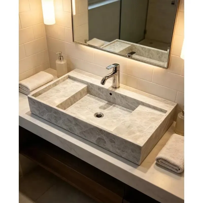 Premium Natural Grey Marble Polished Finish Console Sink