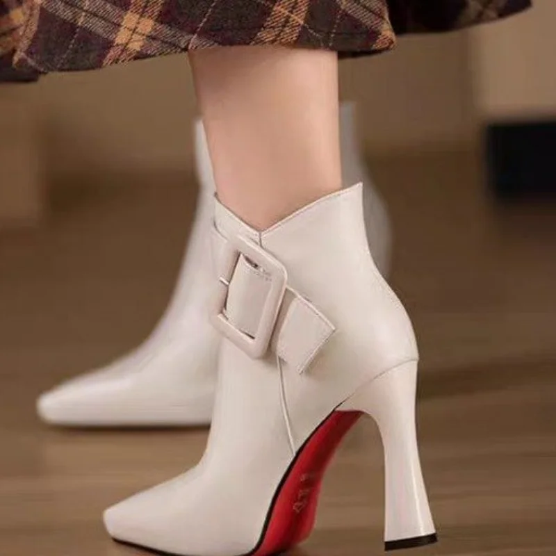 Sexy Women Boots 2024 Autumn and Winter V-Neck High Heels Ankle Shoes Boots Leather Booties Feminina Woman Wedding Party Shoes