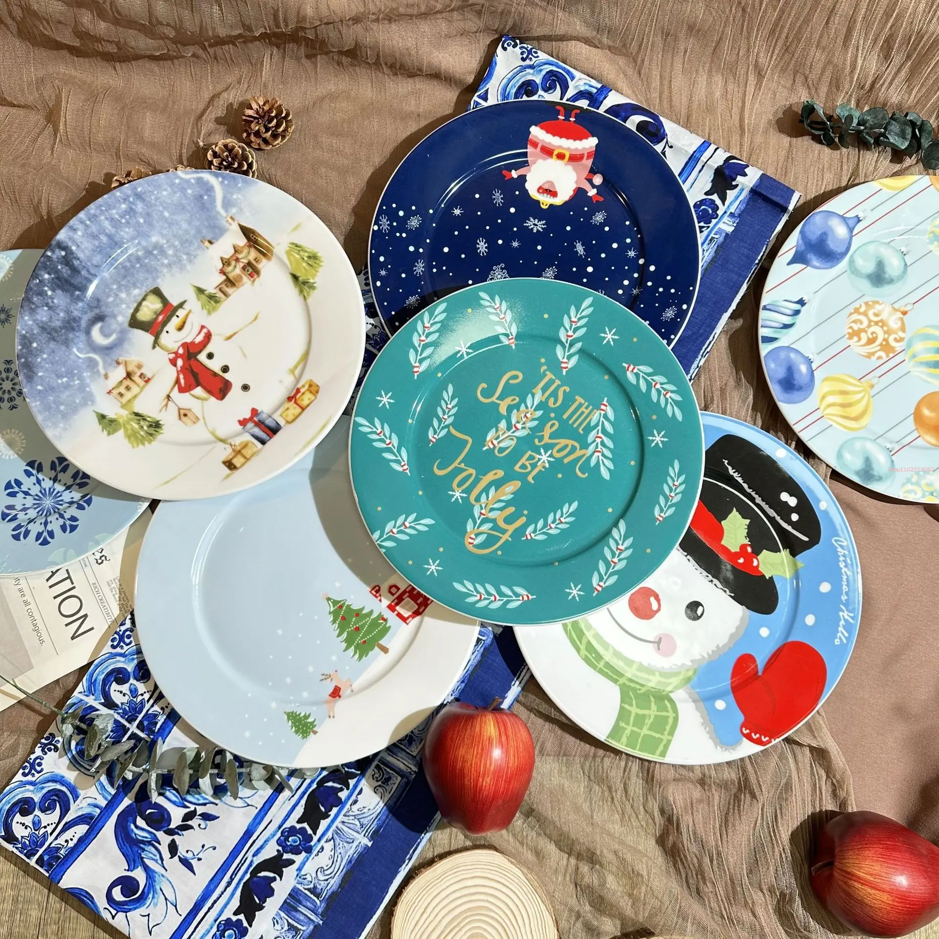 

Creative Christmas Dinner Plate Set for Breakfast Cake Snack Food Table Decorations Kitchen Utensil Gift Natal 10 inch
