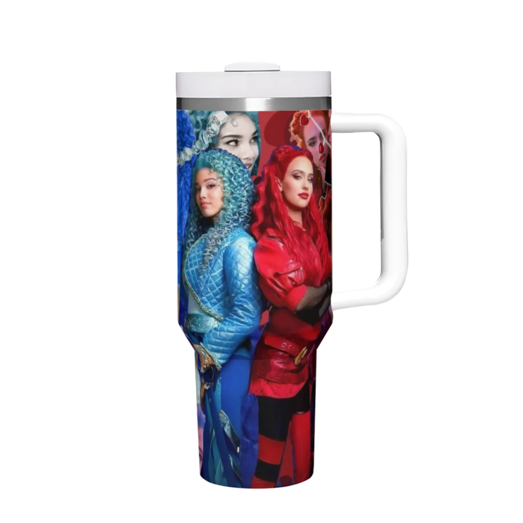 Descendants 4 The Rise Of Red 40oz Stainless Steel Car Mug With Handle Straw Thermal Iced Travel Cup Vacuum Insulated Hot Cup