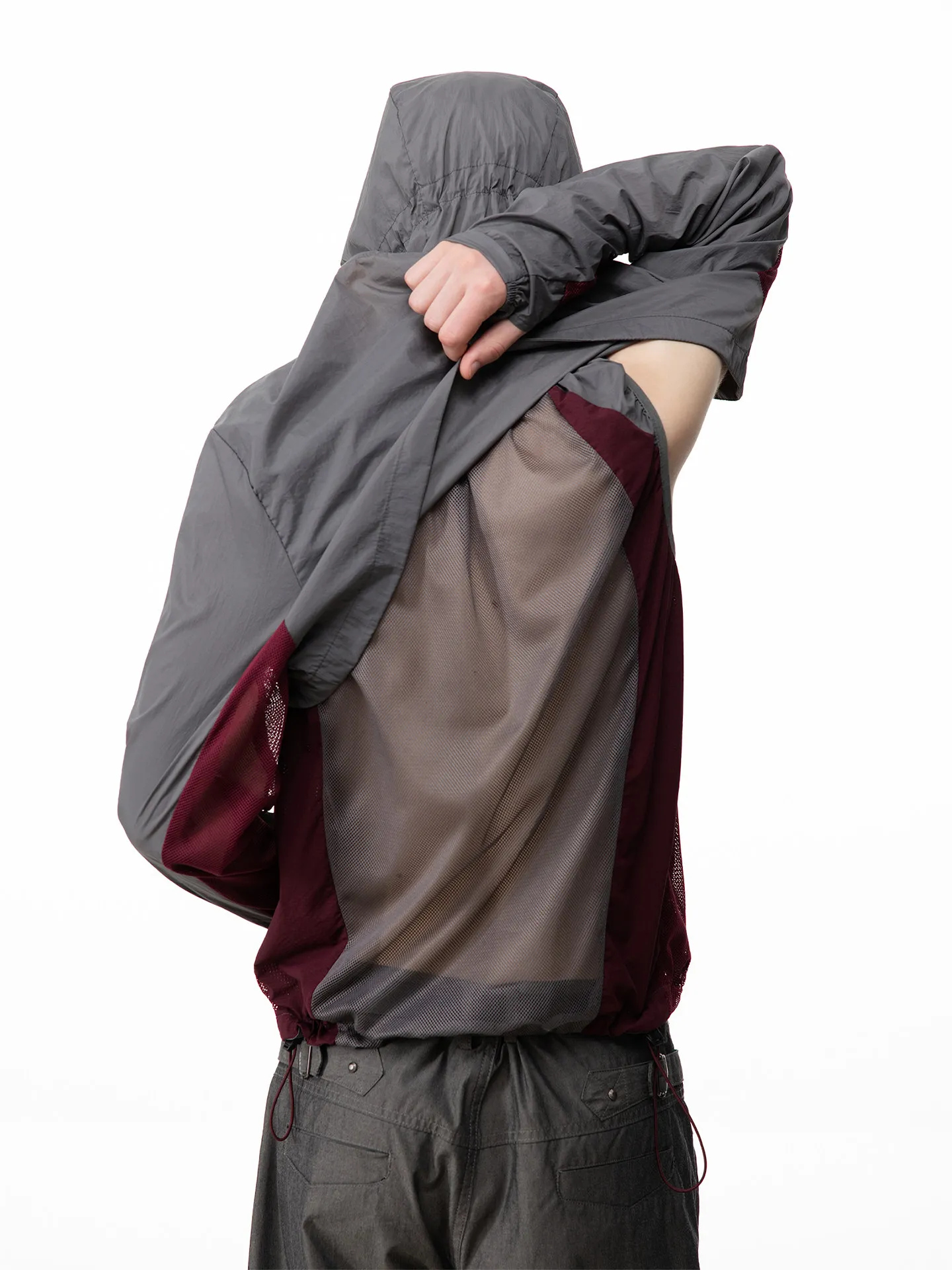 Men Deconstructed Functional Detachable Vest Hooded Sun Protection Jacket Color Block Mesh Breathable UPF50+ Outdoor Windbreaker