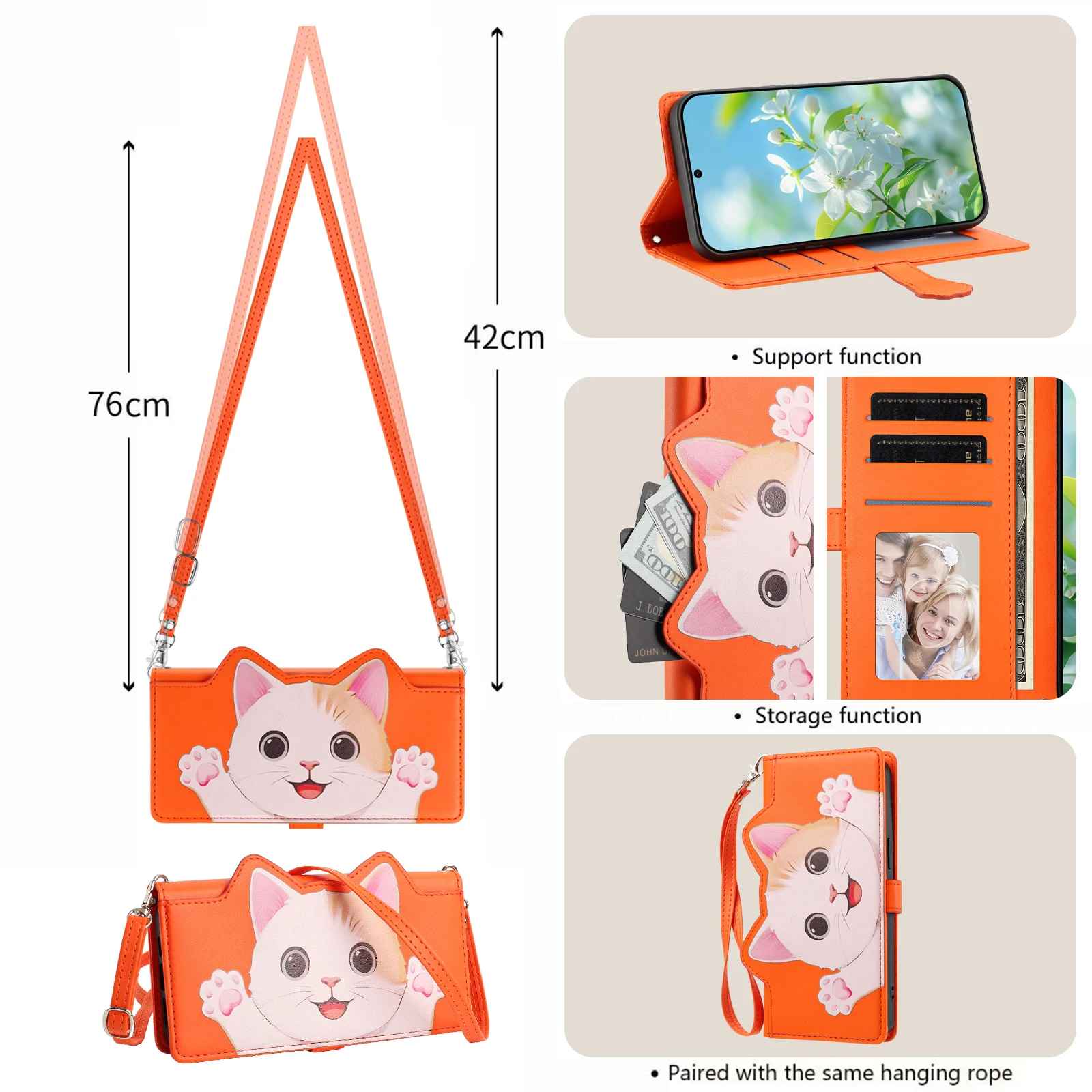 Lucky Cat Lanyard Leather Flip Case For Samsung Galaxy Xcover 7 6 5 4S 4 Pro 2  Luxury Crossbody 3 Card Wrist Strap Wallet Coque