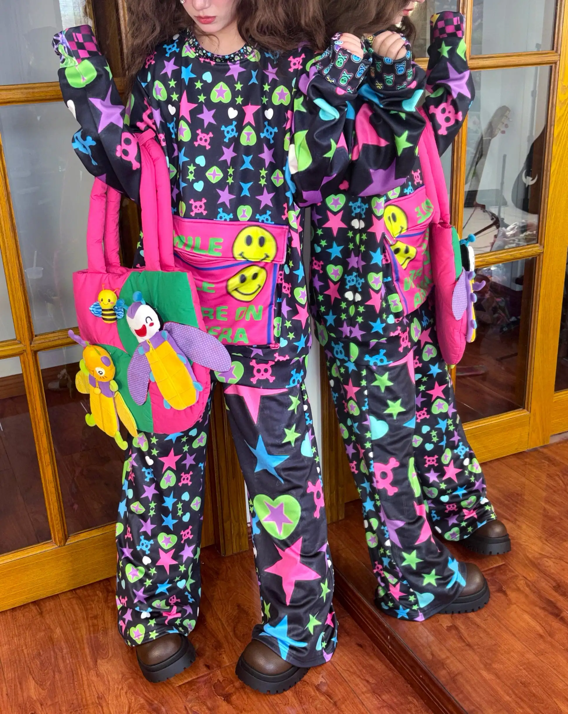 2026 New Black Universe Colorful Star Pants Spring New Cute Kawaii Yami Y2k Harajuku Style Fashionable Special Loose Pants