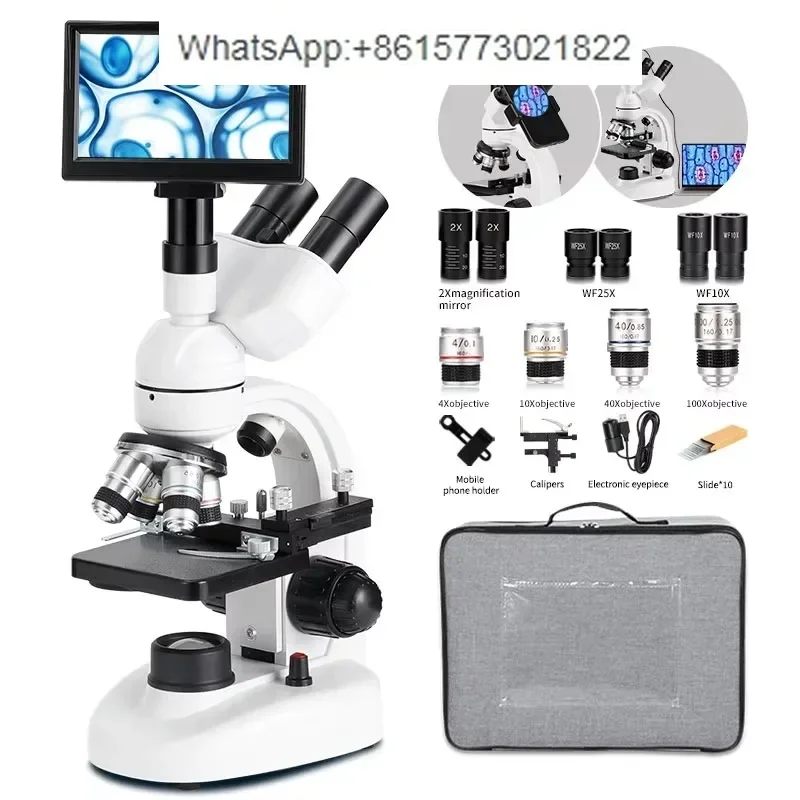 LED composite laboratory with high-definition LCD display, three eye microscope for biology