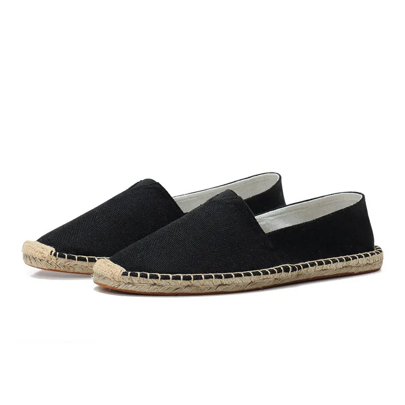 Men's Linen Espadrilles Slip On Loafers Breathable Canvas Flat Shoes Handmade Straw Sole Casual Summer Fisherman Shoes