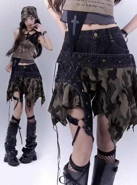 High Waist Sexy Skirts Girls, Japanese Harajuku, Gothic, Irregular Black Color, Splicing, Kawaii, Hot Fashion, New
