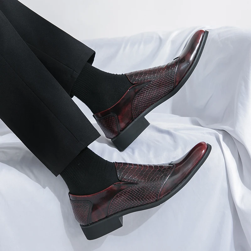 European Version of Business Formal Lace-Up Pointed Leather Shoes Men's Fashion Patchwork Foot Set Derby Shoes