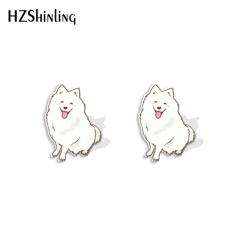 2023 New White Samoyed Dog Stud Earring Smile Dogs Acrylic Resin Earrings Epoxy Handmade Jewelry Gifts Friends