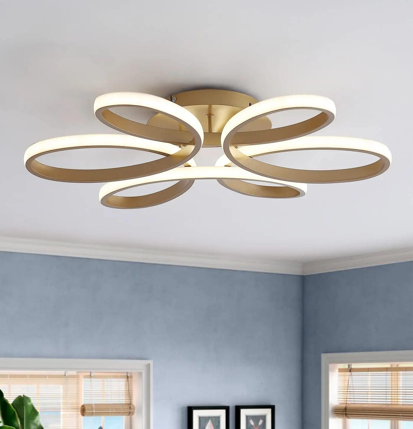 

Modern Ceiling Light, LED Linear Semi Flush Mount Ceiling Lighting, Modern Light Fixture with Curved Rings, for Foyer Hallway