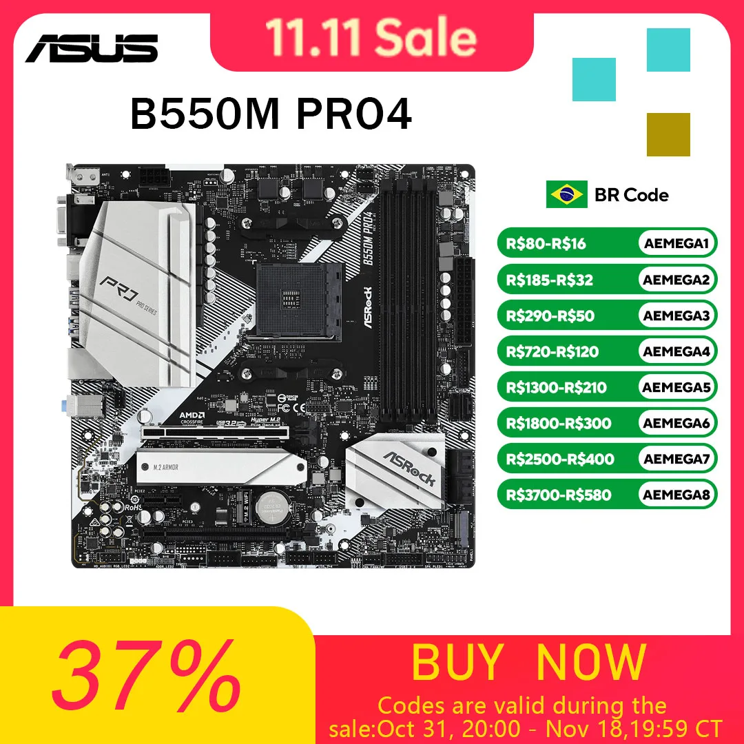 Płyta główna ASRock B550M Pro4, gniazdo AM4, procesory AMD B550, obsługa procesorów Ryzen 5 5600, 4500, 3200G, 3600, 5700X, pamięć DDR4, 128 GB, dysk SSD NVMe, format Micro ATX. — zdjęcie produktu 1