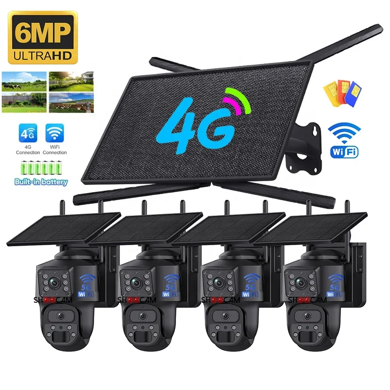 4ch كاميرا تعمل بالطاقة الشمسية مع 4g راوتر 6mp نظام الأمن أطقم كاميرا Ip كاميرا تلفزيونات الدوائر المغلقة كشف الإنسان السيارات المسار كاميرا واي فاي لاسلكية #2
