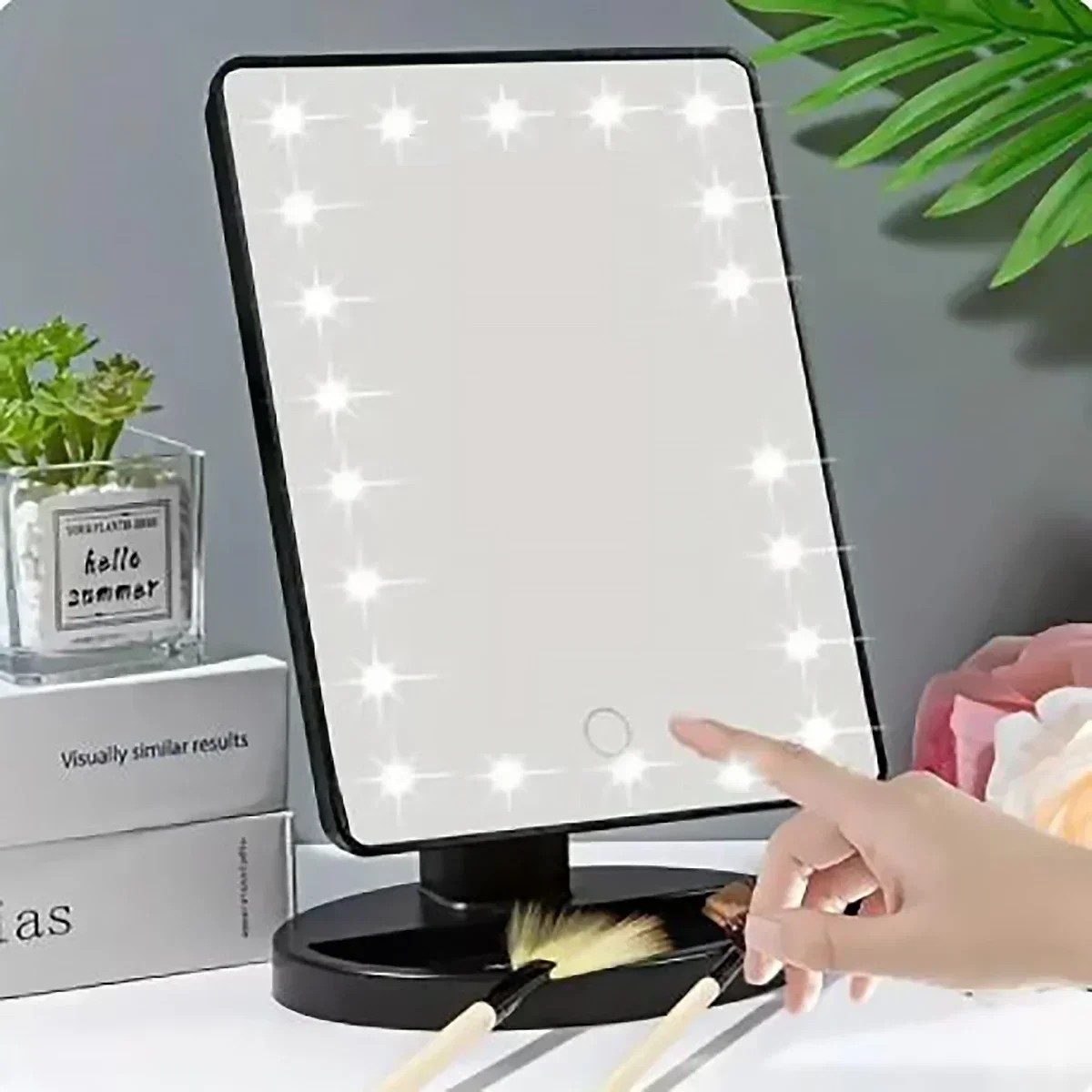 Specchio di bellezza 1PC-LED con funzione luce notturna: sensore tattile, supporto rotante e archiviazione integrata, regalo ideale per gli amanti del trucco